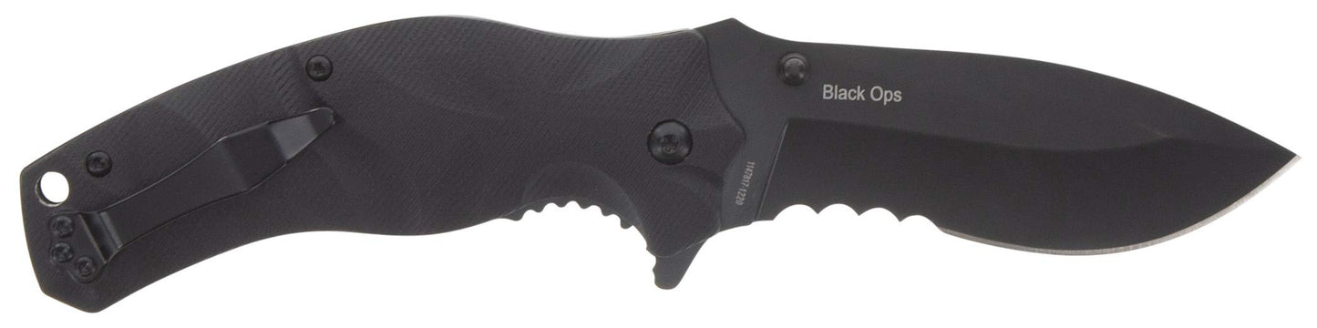 Smith & Wesson Black Ops Recurve 8in S.S. Assisted Opening Knife with 3.5in Drop Point Blade and G10 Handle for Outdoor, Tactical, Survival and EDC