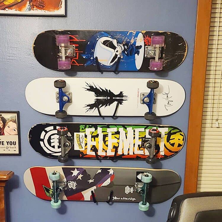 Adjustable Skateboard Wall Rack Storage - Holds 4 Boards, Garage & Home Display