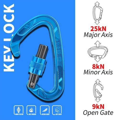 Kailas Locking Climbing Carabiners Rock Clips Heavy Duty Steel UIAA Certified 25KN Screw Gate D Shape for Rappelling and Mountaineering