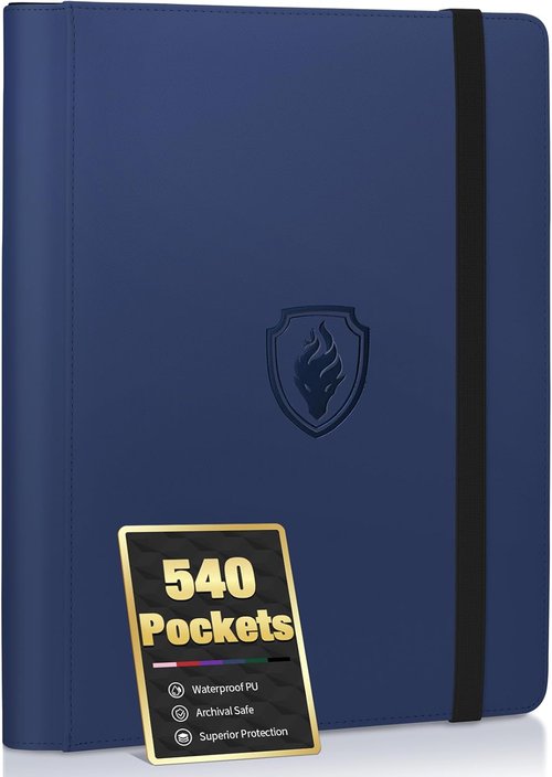 Fabmaker Premium 9 Pocket Card Binder - Sturdy Album for 540 Cards | Sleek Navy Blue Trading Card Holder