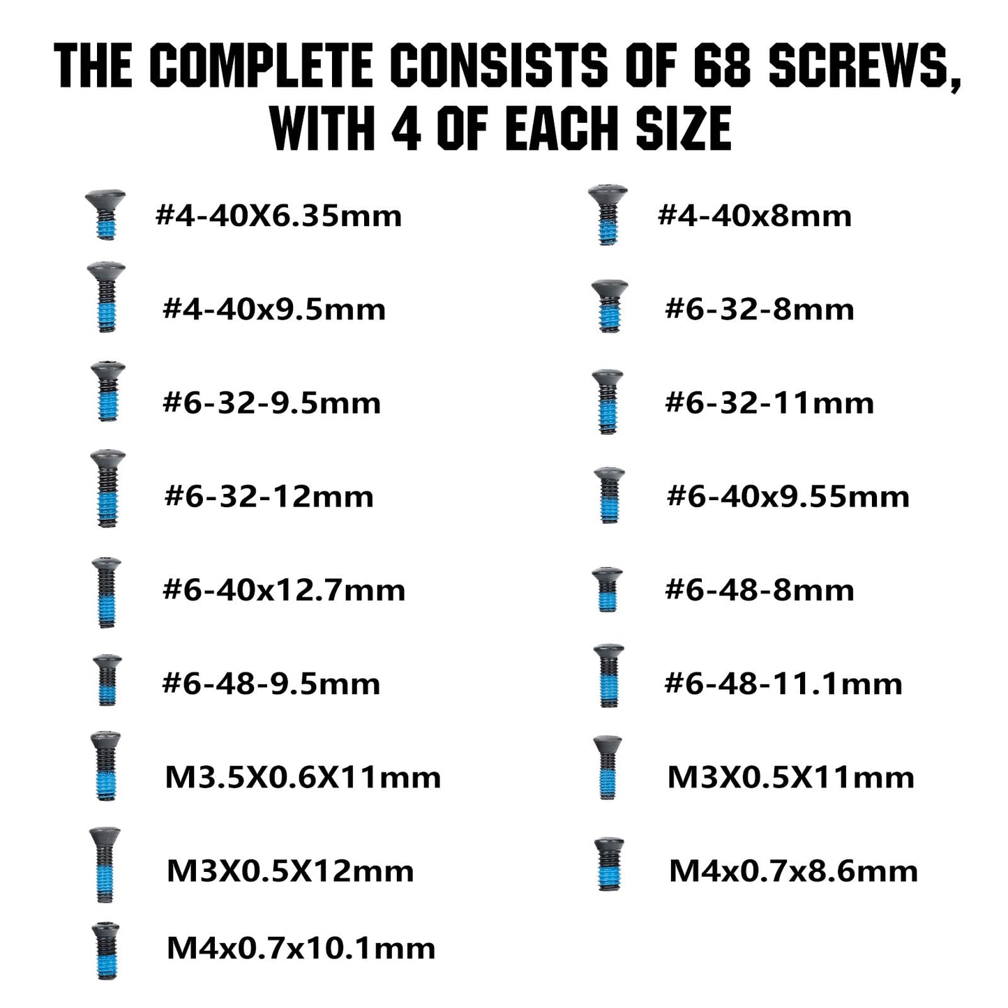 ohhunt Screw Set 68 Pcs for Red Dot Sight Optics and Mount Includes #6-48#4-40#6-32#6-40 M3 M3.5 and M4 Screw Types 7 Sets of Screws 4 in Each Set