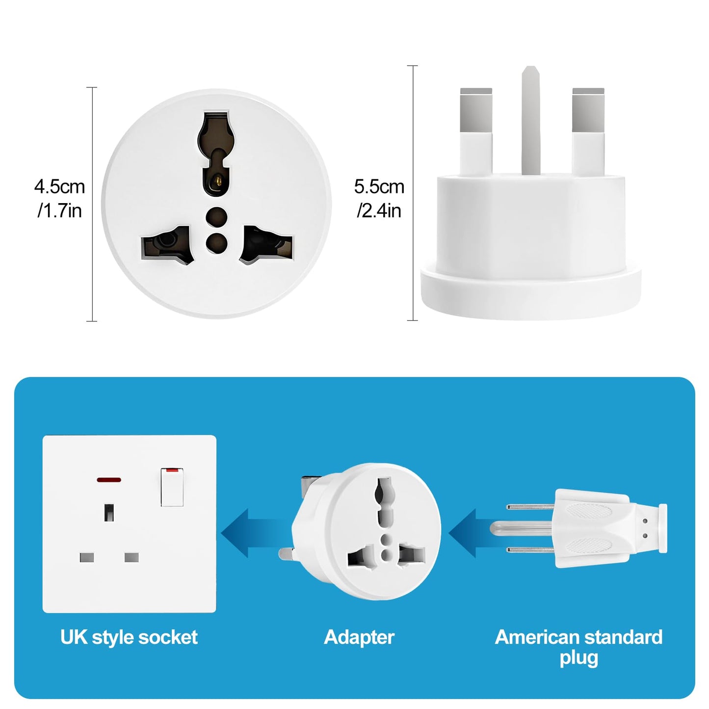 Ziissup UK Plug Adapter for Travel, Type G International Power Adapter for UK Hong Kong Ireland UAE 3-Packs