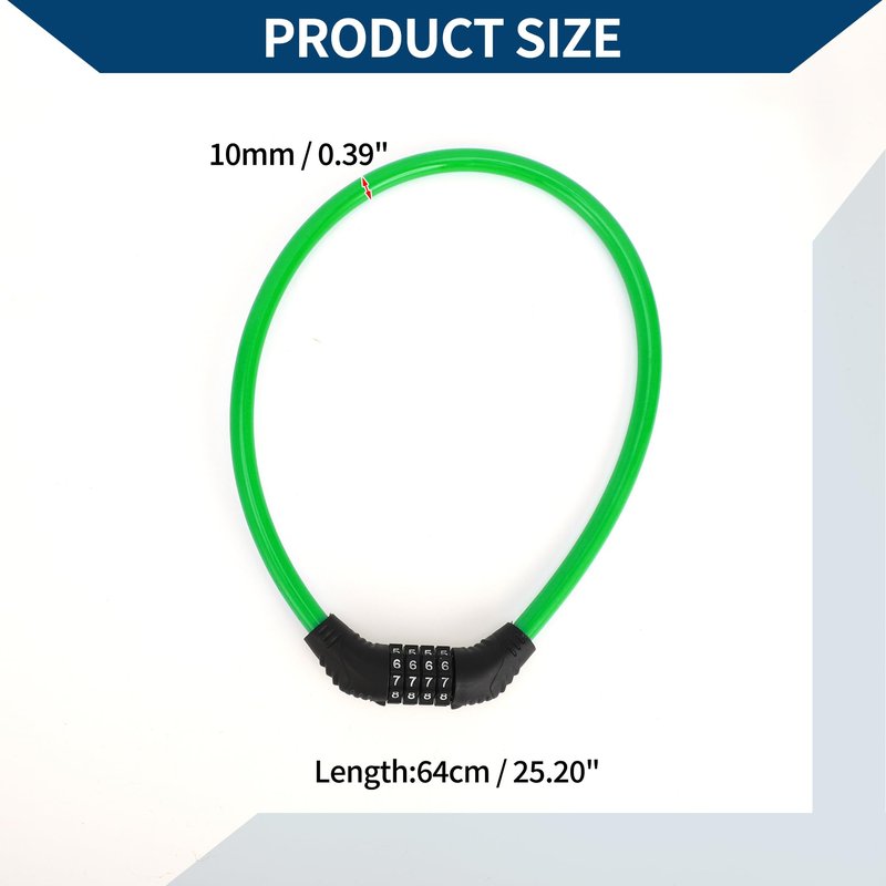 Hihaha Bicycle Lock/Security Cable Lock for Mountain Bike Road Bike/Resettable 4 Digit Combination Chain Bike Lock Steel Copper 64cm / 1 Pc Green