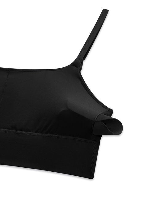 CRZ YOGA Butterlift Scoop Neck Longline Sports Bras for Women - Padded Cami Tank Adjustable Spaghetti Strap Workout Crop Top Black Medium