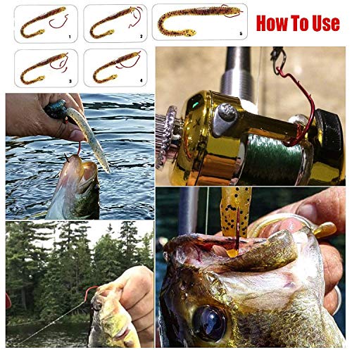 Weedless Offset Shank Worm Hooks - High Carbon Steel, 50PCS Red
