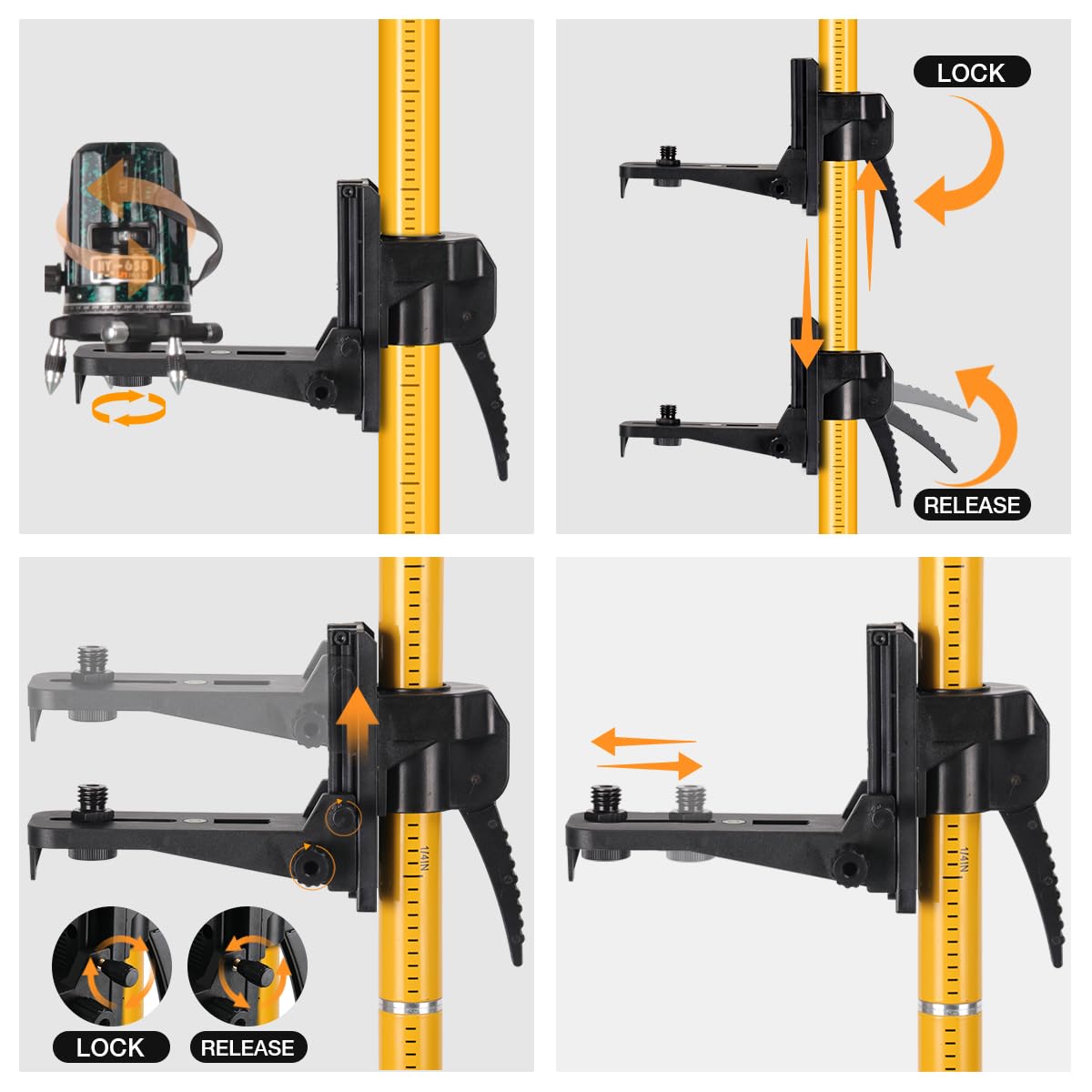 12 Ft./3.7M Professional Lasers Level Pole with Tripod, Adjustable Telescoping Pole for Leveling Tools, Multi-functional Fine-tuning Bracket with 1/4” and 5/8” Thread Adapters, Includes Carrying Bag
