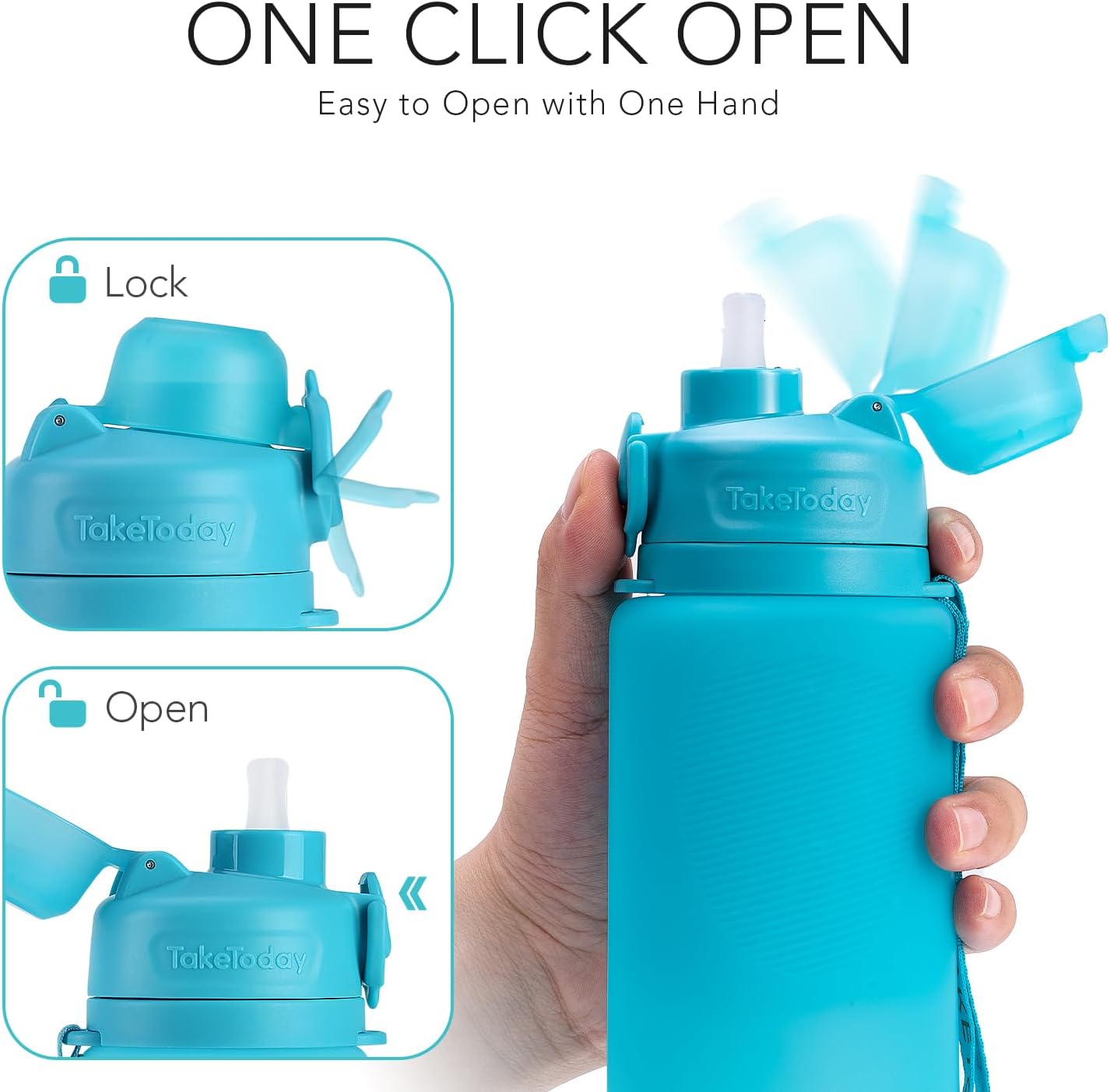 TakeToday Collapsible Water Bottle - 32oz Foldable & Leakproof Silicone for Travel & Hiking