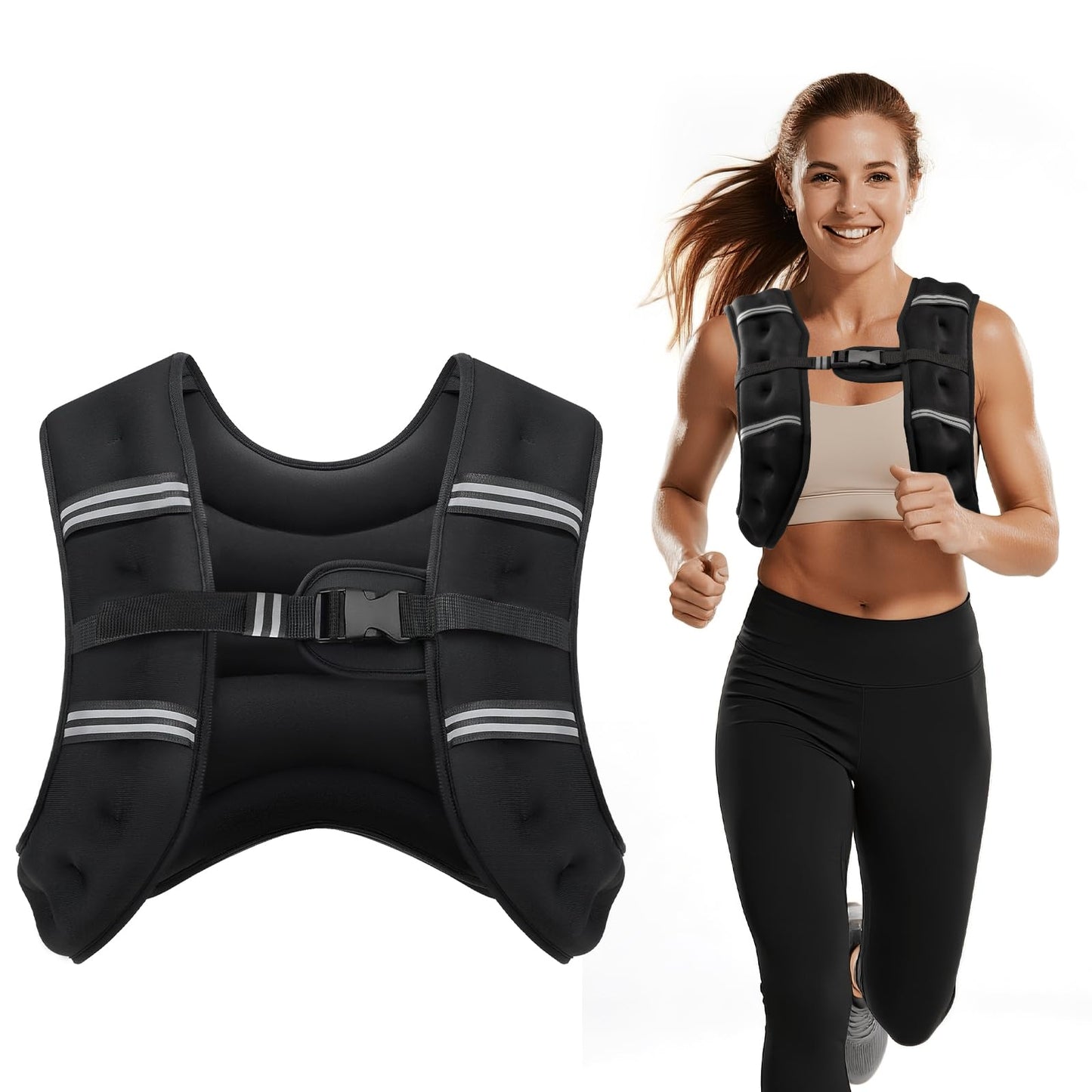 Cavry Weighted Vest, 8lb/12lb/16lb/20lb/25lb/30lb Weight Vest with Two Adjustment Straps for Men Women, Body Weight Vests Adjustable with Reflective Stripe for Strength Training, Running, Training Workout, Jogging, Walking-8LB