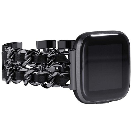 NewWays Compatible Fitbit Versa 2 Bands for Women, Dressy Bracelet with Black Leather