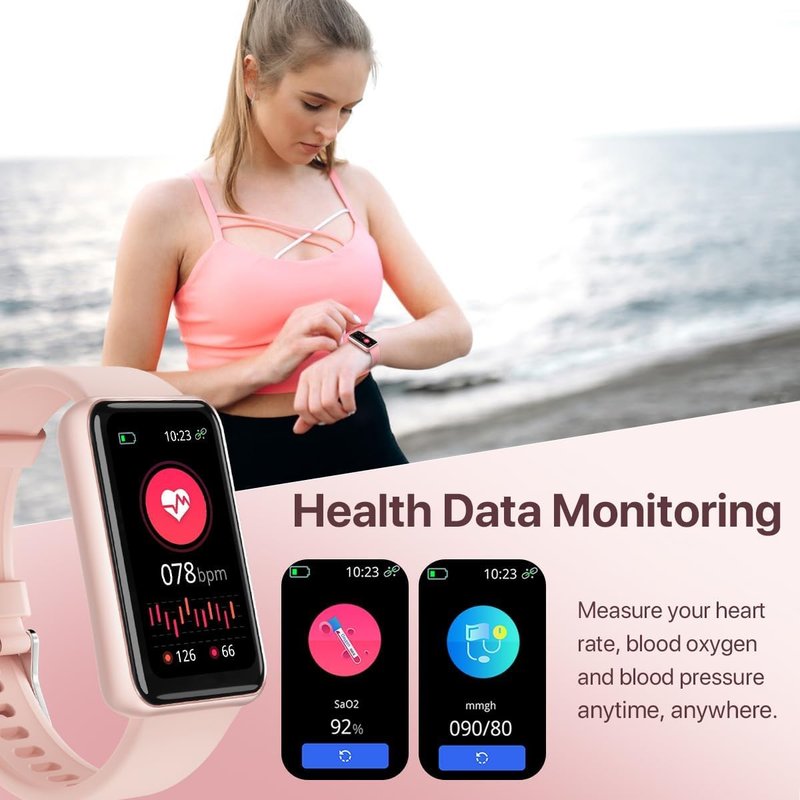 Smart Watch for Women, Slim Fitness Tracker with Heart Rate, Blood Oxygen, Sleep & Step Monitor, IP68 Waterproof Smartwatch, Lightweight Pink/Gold Bracelet Watch Compatible with Android & iPhone