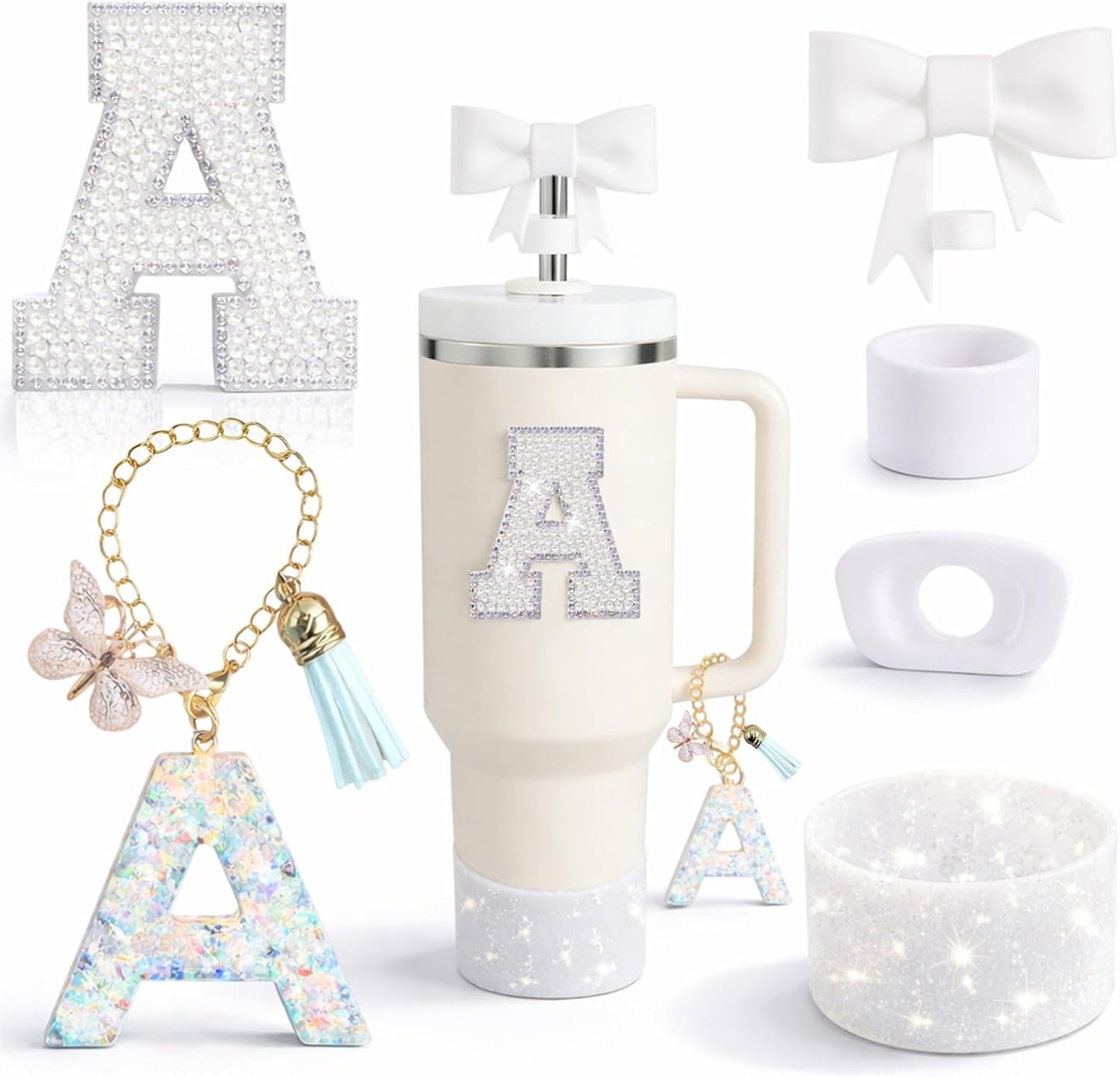 Stanley Cup Accessories Set - 6PCS Personalized Handle Charm & Spill Proof Stopper | Fits 30oz & 40oz