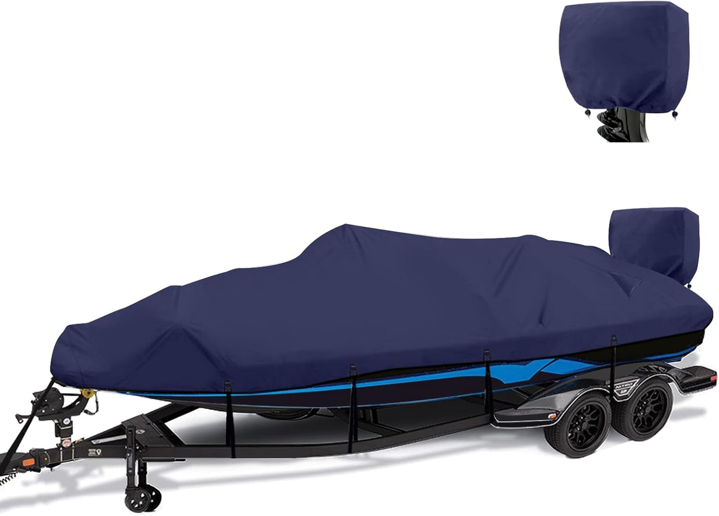 1200D Waterproof Boat Cover - Heavy Duty Canvas for 16' to 18.5' Bass, V-Hull & Bowrider Boats - Navy Blue