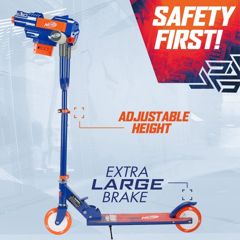 SKIDEE Kick Scooter for Kids, Dual Barrel Blaster Fires Up to 40 Feet, Supports Up to 150lbs, Rear Brake, Sturdy Steel Frame, Wide Surface Textured Molded Deck, Outdoor Activities for Boys/Girls