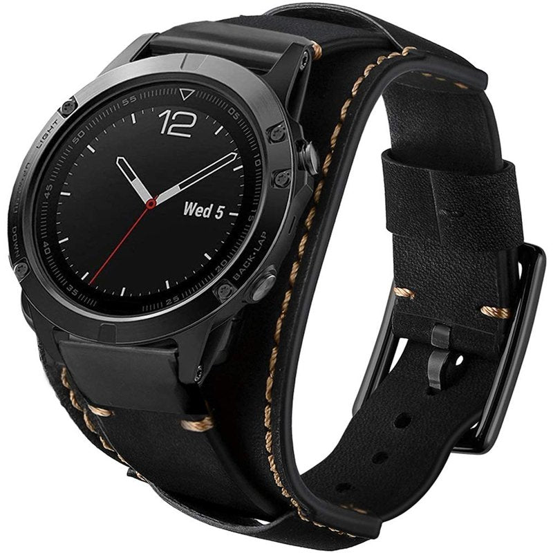Sjiangqiao Leather Bands Compatible with Garmin Fenix 5Fenix 5 PlusFenix 6Fenix 6 ProForerunner 935945Approach S60Quatix 5 Smartwatch,22mm Quick Fit Genuine Leather Cuff Band Repalcement