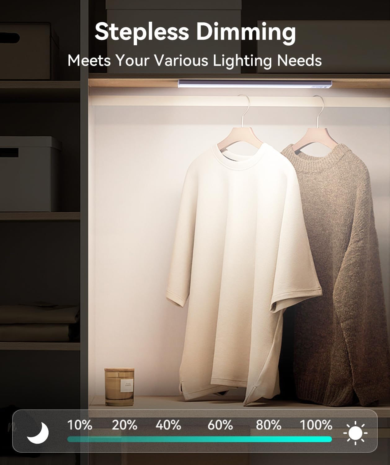 Under Cabinet Lighting, 3200mAh Rechargeable Motion Sensor Light Indoor, LED Battery Operated Cabinet Lights, Dimmable Closet Light, Wireless Under Counter Lights for Kitchen (2pack)