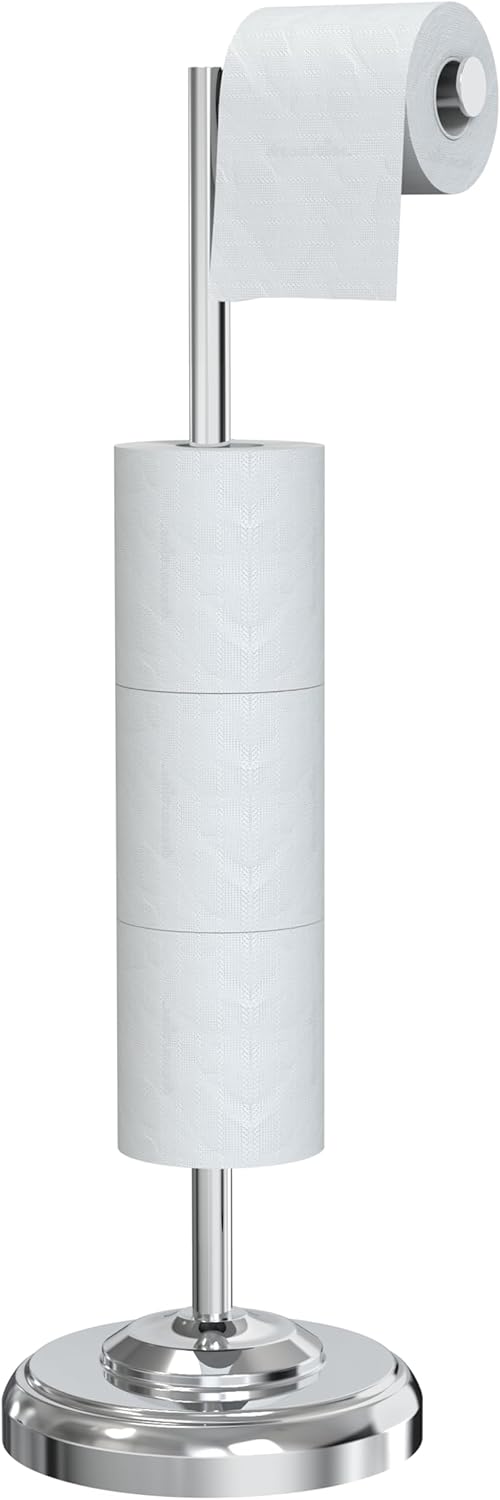 Brushed Nickel Free Standing Toilet Paper Holder with Pivoting Design & Weighted Base