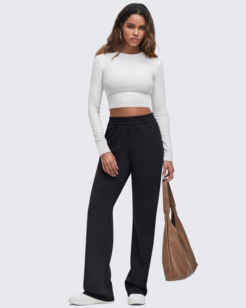 G4Free Wide Leg Sweatpants with Pockets for Woman Modal High Waist Stretch Sweat Pants Casual Lounge Workout Pants(Black,M,Regular)