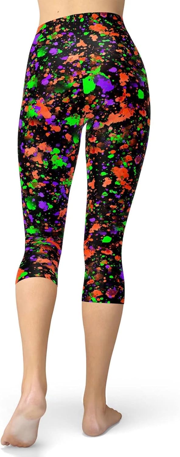 Sissycos Women's Cropped Capri Leggings - Artistic Splash Print, Buttery Soft Comfort, 21" Length