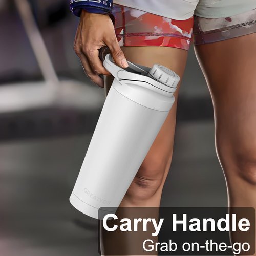 Greatyos Stainless Steel Shaker Bottle - Noise-Free 24 oz Insulated Cup for Protein Mixes | 100% Leak Proof (White)