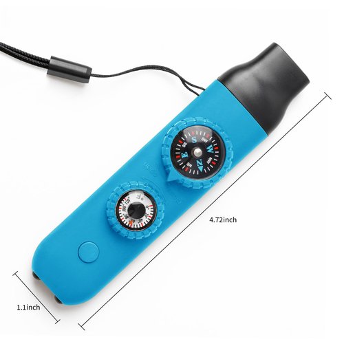 Multifunctional Survival Emergency Whistle for Kids with Compass Hiking Survival, Thermometer & Neck Lanyard | Emergency Safety Gear for Hiking, Camping, Kayaking, Boating, Climbing（blue2pcs）