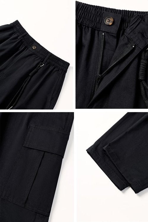 THWEI Mens Baggy Cargo Pants Casual Parachute Cargo Pants Elastic Waist Streetwear Multi Pockets Black L