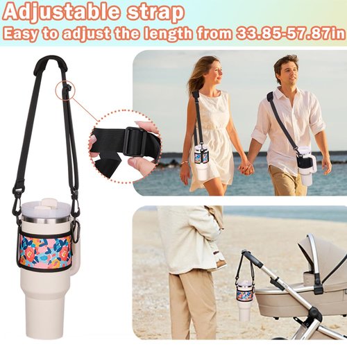 LUCKINEE Water Bottle Carrier Holder with Shoulder Strap Water Bottle Handle Strap Sling for Stanley 30&40oz Tumblers with 2pc Straw Covers Toppers for Stanley Cup Accessories (Colorful Print)