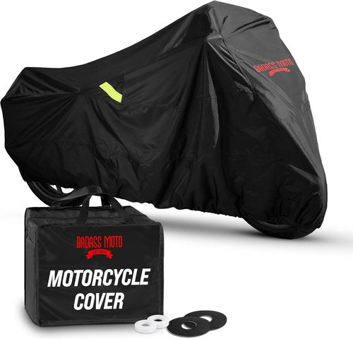 Badass Moto Motorcycle Cover - Waterproof Heavy-Duty All-Season Protection for Harley Davidson & Cruiser Bikes | Large 97L