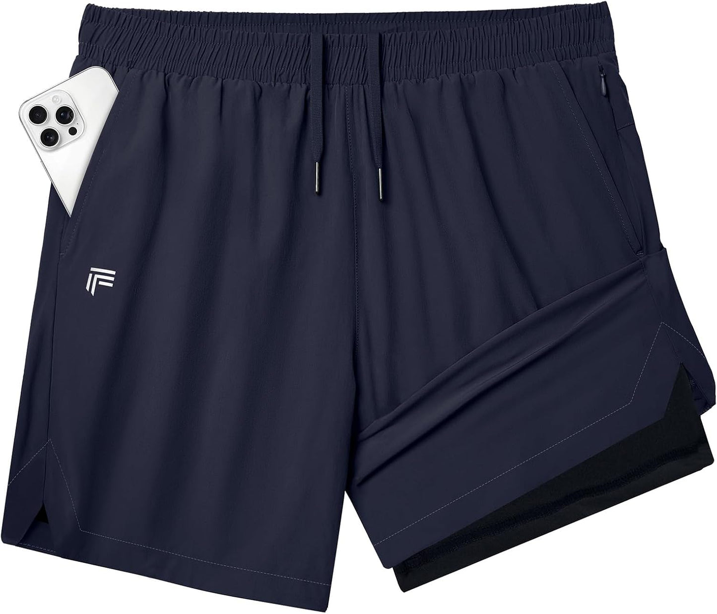 Skiennix Men's 2-in-1 Running Shorts - Quick Dry Athletic Gym Shorts with Phone Pockets