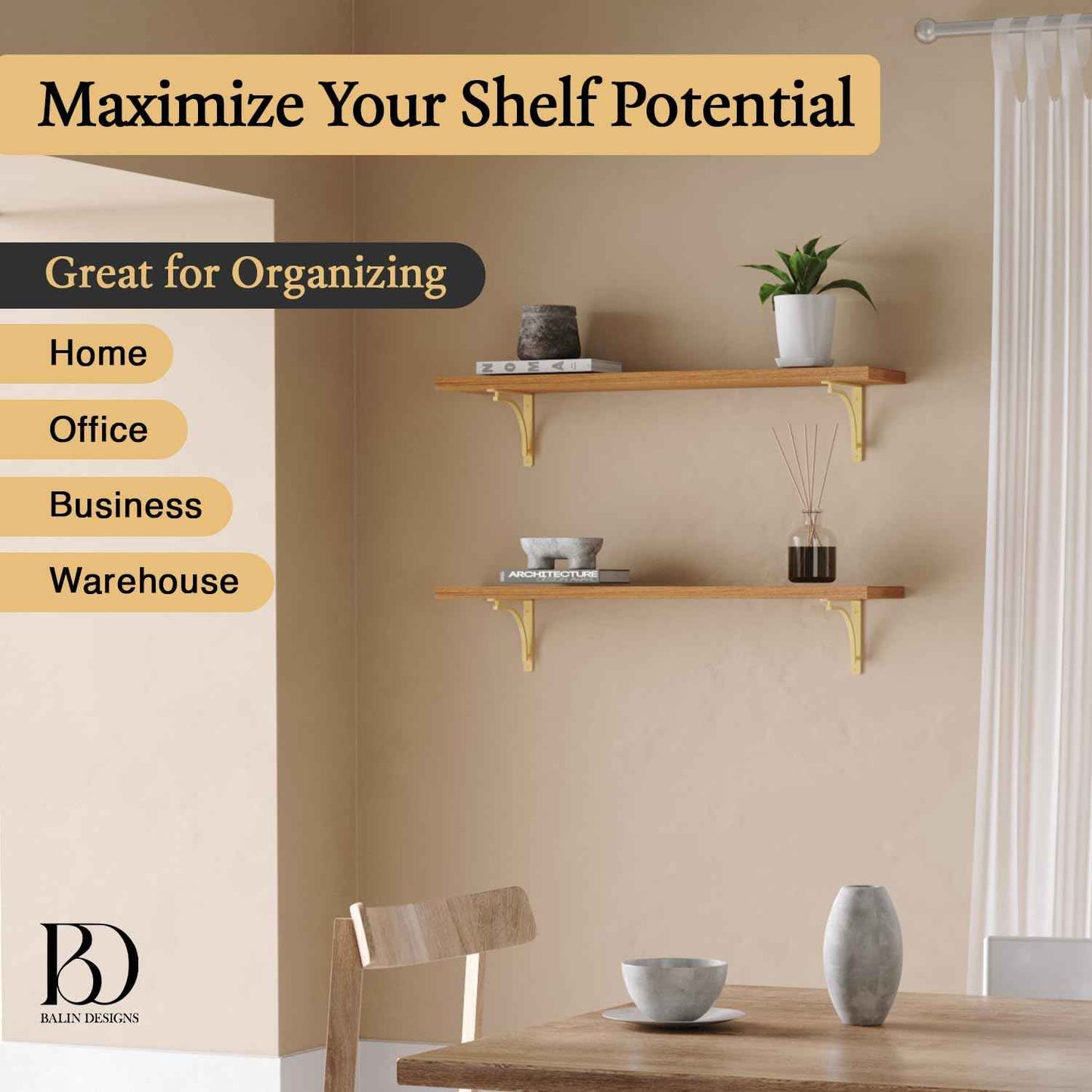 Heavy Duty 8-Inch Black Shelf Brackets - Wall Mounted L Bracket Set of 4 with Hardware