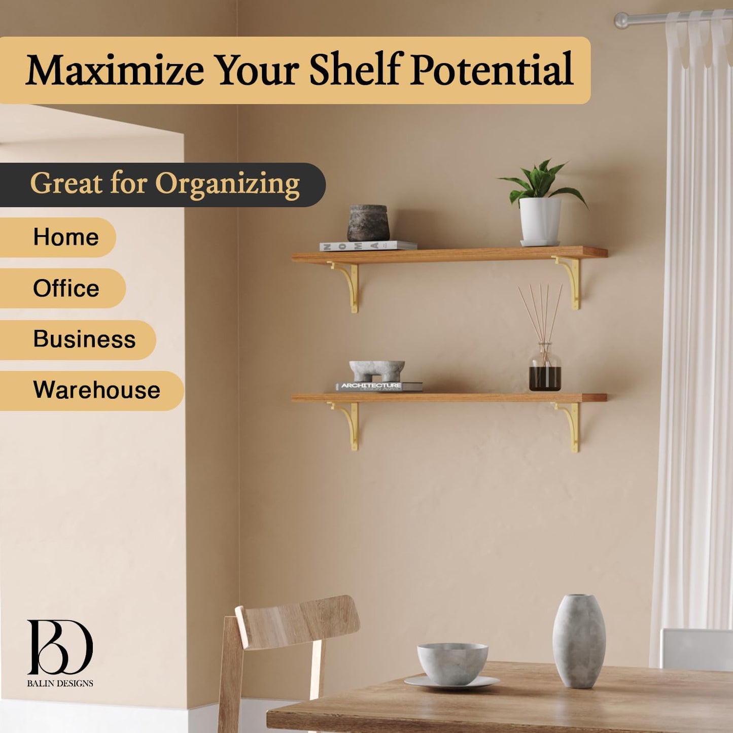 Heavy Duty 8-Inch Black Shelf Brackets - Wall Mounted L Bracket Set of 4 with Hardware