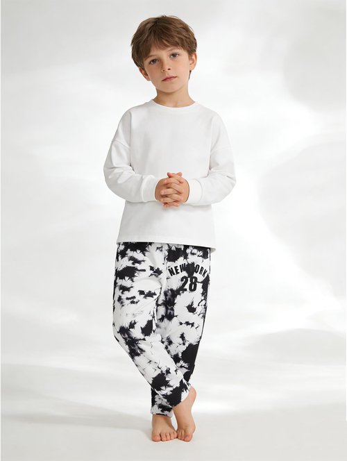 Jolyshlid 2 Pack Boy's Tie Dye Letter Print Track Sweat Pants Joggers 7-8Y Black White