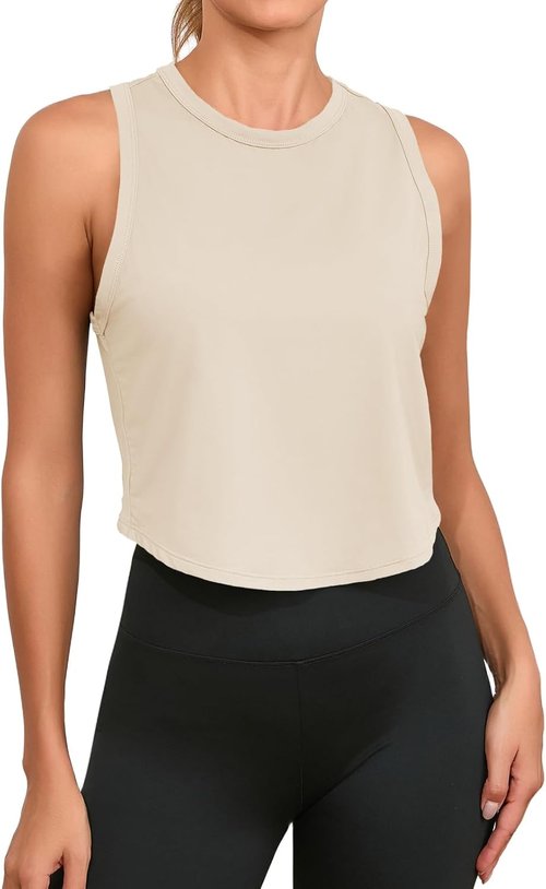 Fisoew Women's Cropped Tank Top - Racerback Sleeveless Design for Yoga & Running | Activewear