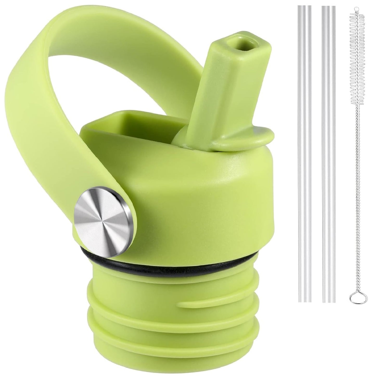 VGHNQ Seagrass Straw Lid for Hydro Flask Standard Mouth 18 21 24 oz, Replacement Sport Cap with Handle, BPA-Free Straw Lid with 2 Straws + Brush, for Hiking Camping Backpacking Outdoor Adventure