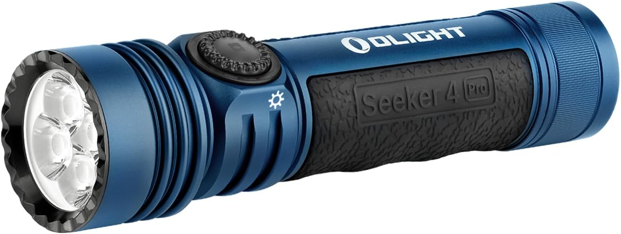 OLIGHT Seeker 4 Pro Flashlight - 4600 Lumens Rechargeable, Waterproof IPX8, USB-C Holster | Midnight Blue Cool White