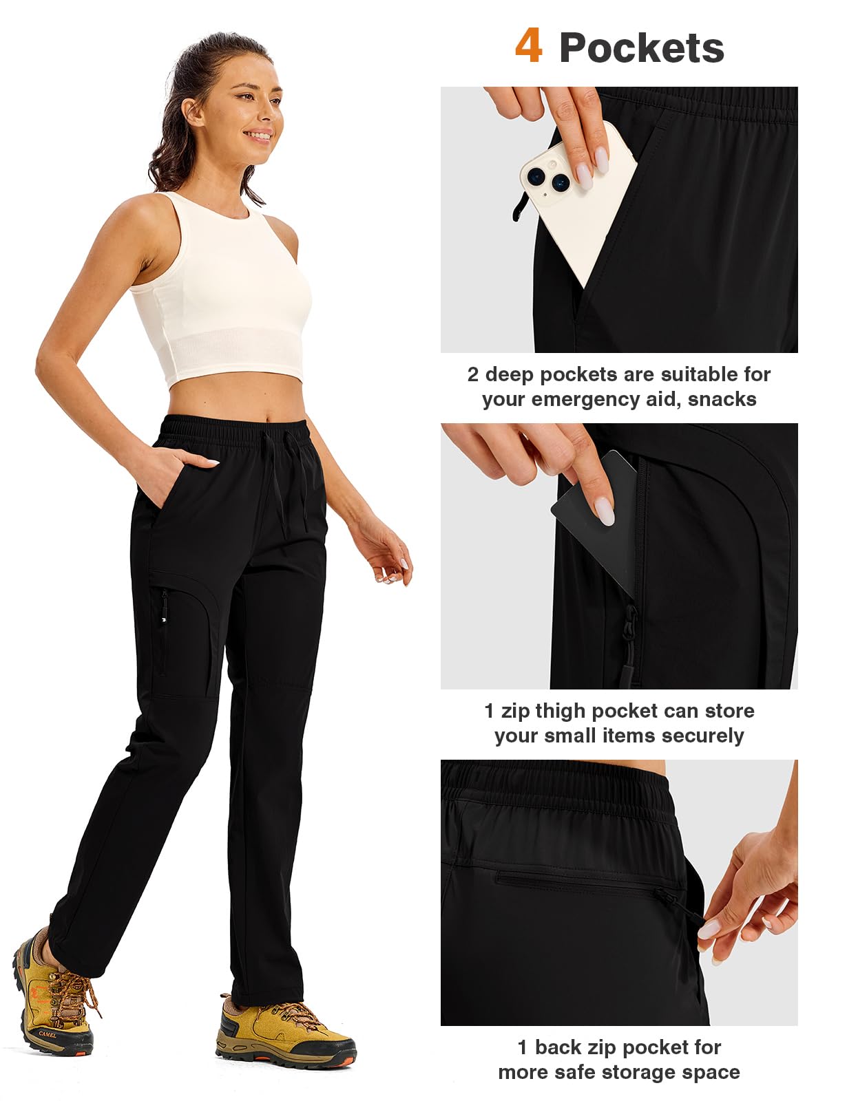 TBMPOY Women's Hiking Pants Water Resistant Lightweight Quick Dry Cargo Travel Fishing Work Camping Pant with 4 Pockets Black M