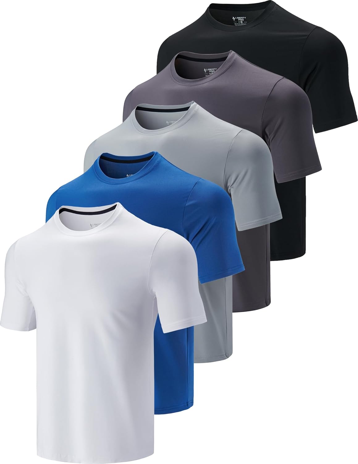 Skiennix Men's Active Quick-Dry Crew Neck T-Shirts - 5 Pack Athletic Workout Tees
