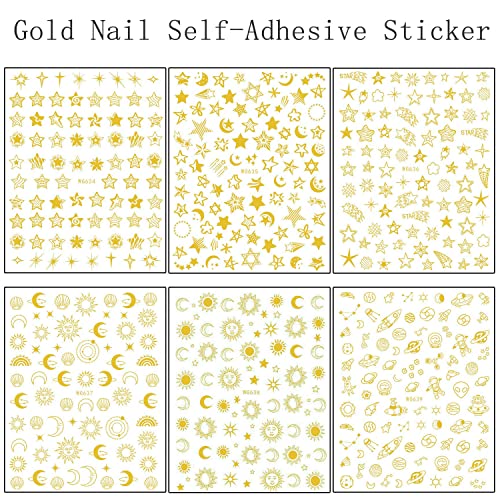 Gold Nail Art Stickers - Sun and Moon 3D Transfer Decals