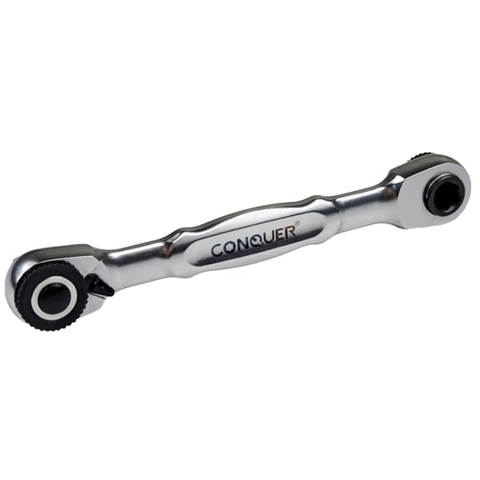 CONQUER Mini Combo Dual Ratchet Wrench with 1/4" Square Drive and Bit Drive High Torque 72-Tooth Gear Head and Spin Disk