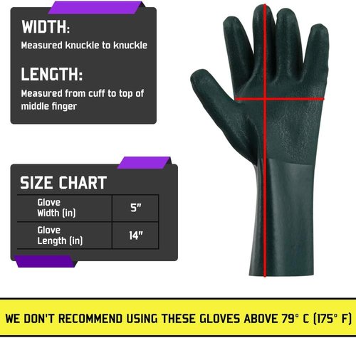 Glove Station Heavy Duty Rubber Gloves - Chemical Resistant, Textured Finish, Durable PVC Coating