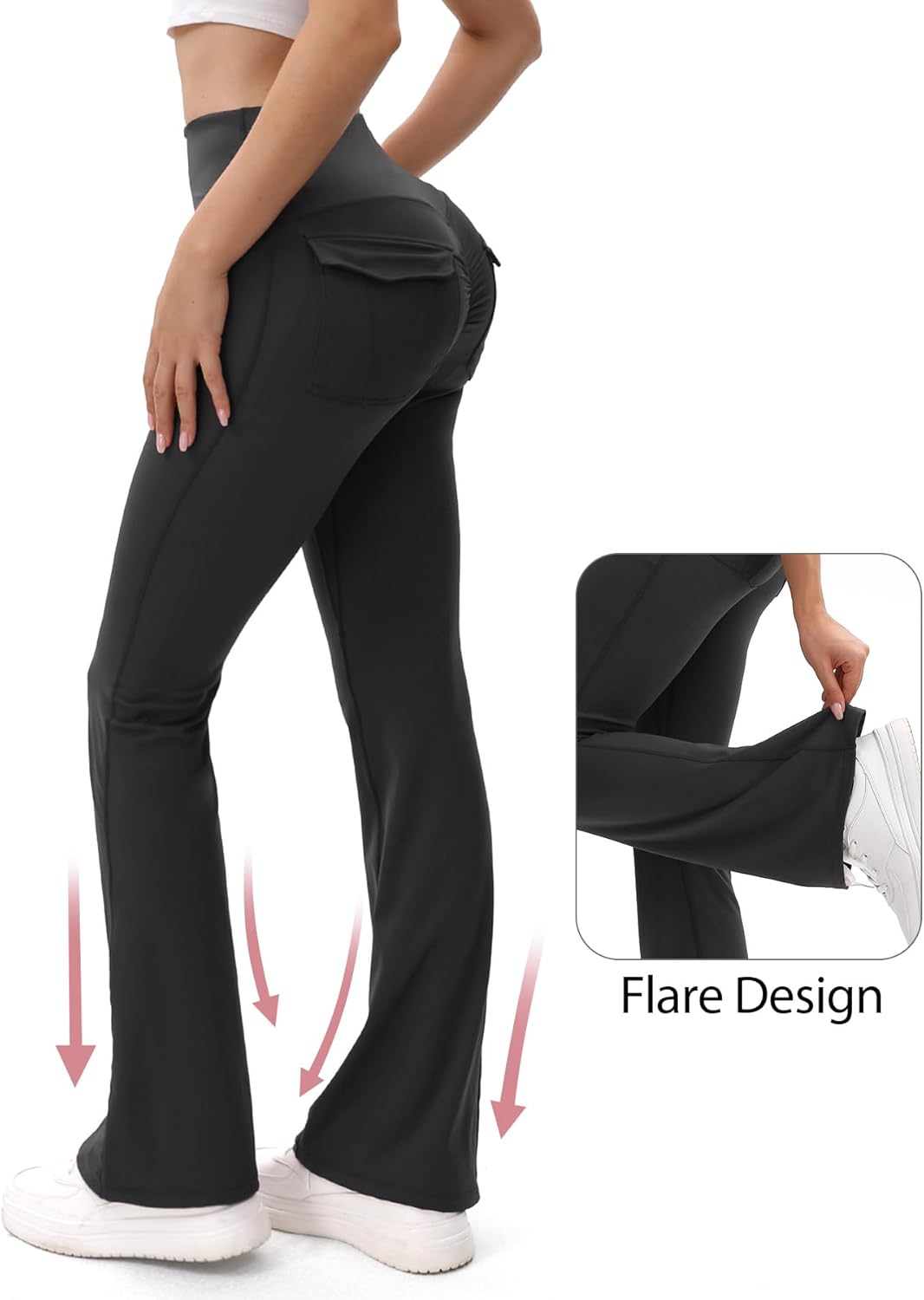 Skiennix Women's High-Waisted Flare Leggings - Butt Lifting with Pockets | Bootcut Yoga Pants