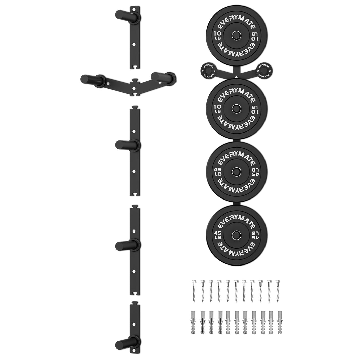 EVERYMATE Weight Plate Storage Rack, Wall Mounted Weight Plate Holder, Bumper Plate Storage for Home Gym, Heavy Weight Plates Holder Fit 2"Plates (6peg)