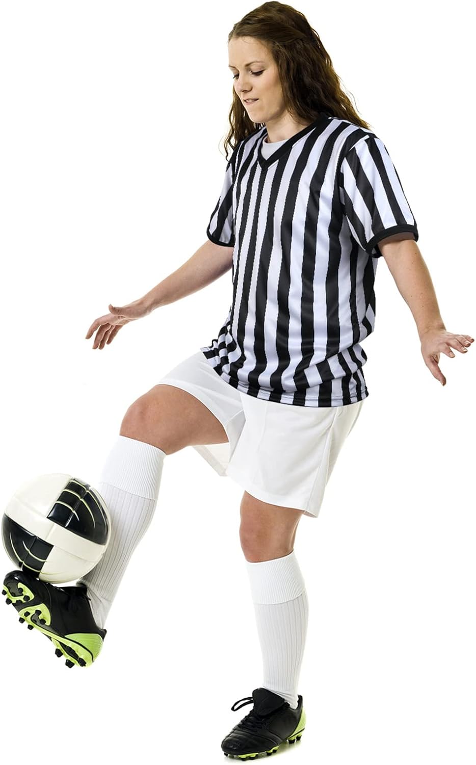 SATINIOR Men's Pro-Style Referee Shirt - Black and White Stripe Jersey with Whistle & Lanyard for Sports