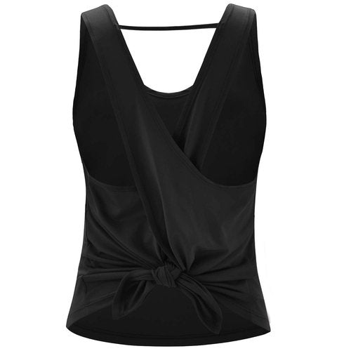 DREAM SLIM Tie Back Workout Tank for Women Loose Fit Cross Back Strappy Yoga Running Shirts Open Back Athletic Tanks (Black,L)