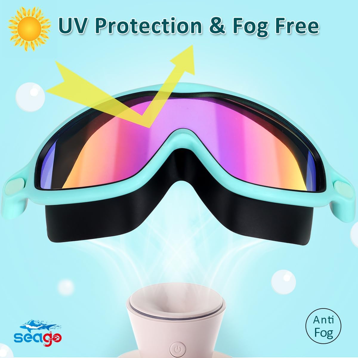 Seago Swim Goggles - 2 Pack Anti-Fog & Anti-UV Wide View Goggles for Kids Ages 3-14