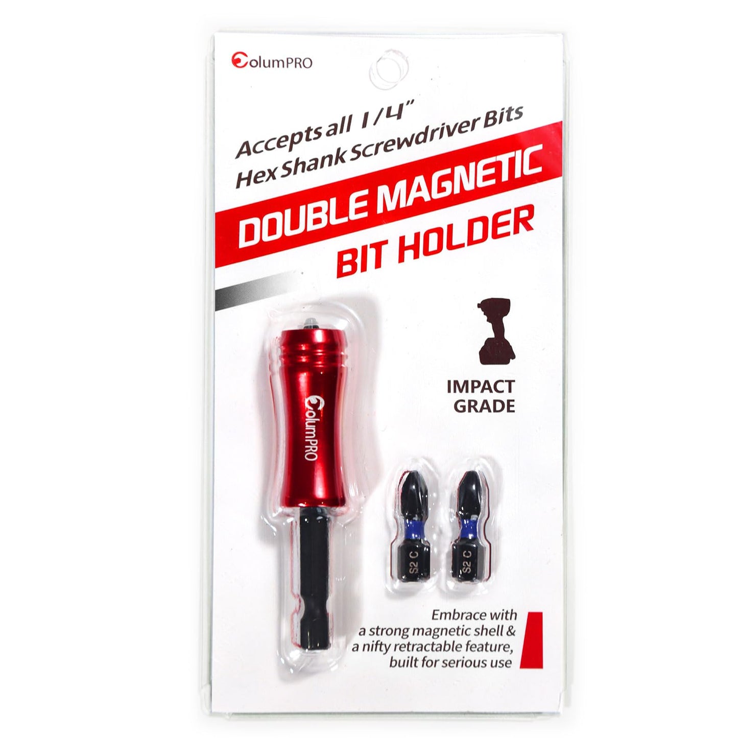 ColumPRO Strong Magnetic Screwdriver Bit Holder for Impact Driver, 1 Magnetic Drill Bit & Screw Holder, Three 25 MM PH2 Bits