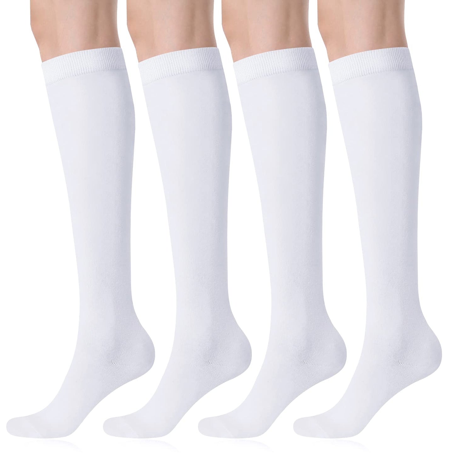 FITRELL 4 Pack Women's Knee High Socks Outdoor Sports Athletic Socks Casual Tube, White