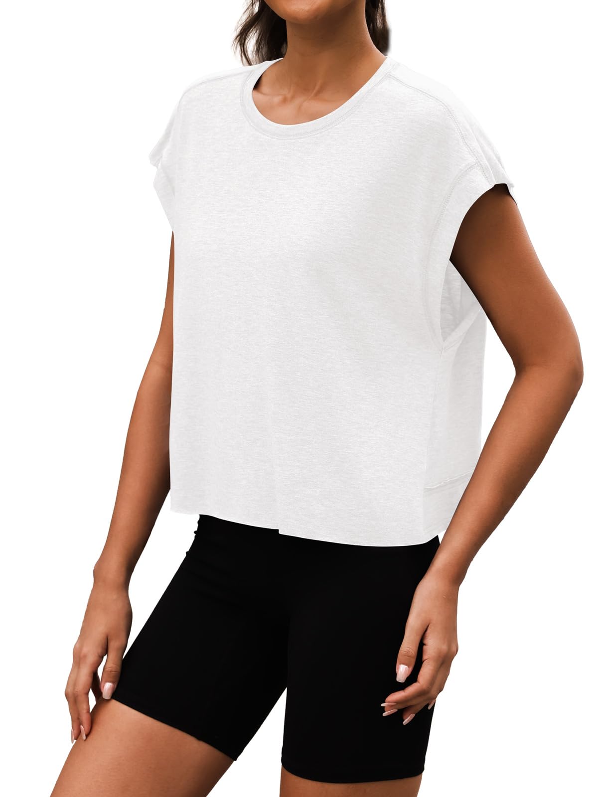 3rd hill Women Open Back Workout Shirts Short Sleeve Tops Casual Yoga Y2k Athletic Gym Running Crop Tees White M