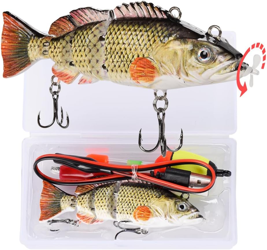 Skiennix Robotic Fishing Lures - USB Rechargeable LED Light Wobbler | 5.12" Multi-Jointed Swimbaits