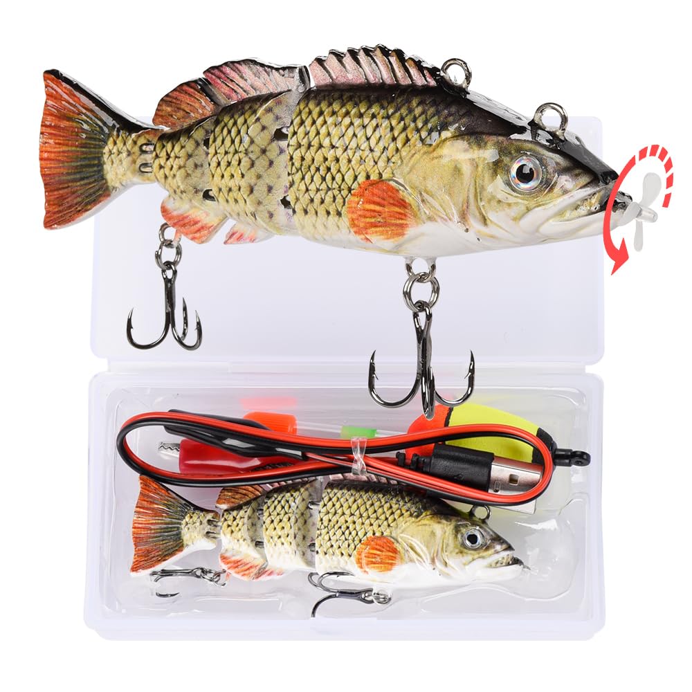 Robotic Swimming Lure 3.9” Electronic Lures USB Rechargeable LED Light 4 Segment Multi Jointed Swimbait Fishing Tackle for Bass Trout Pike (Common Shad)