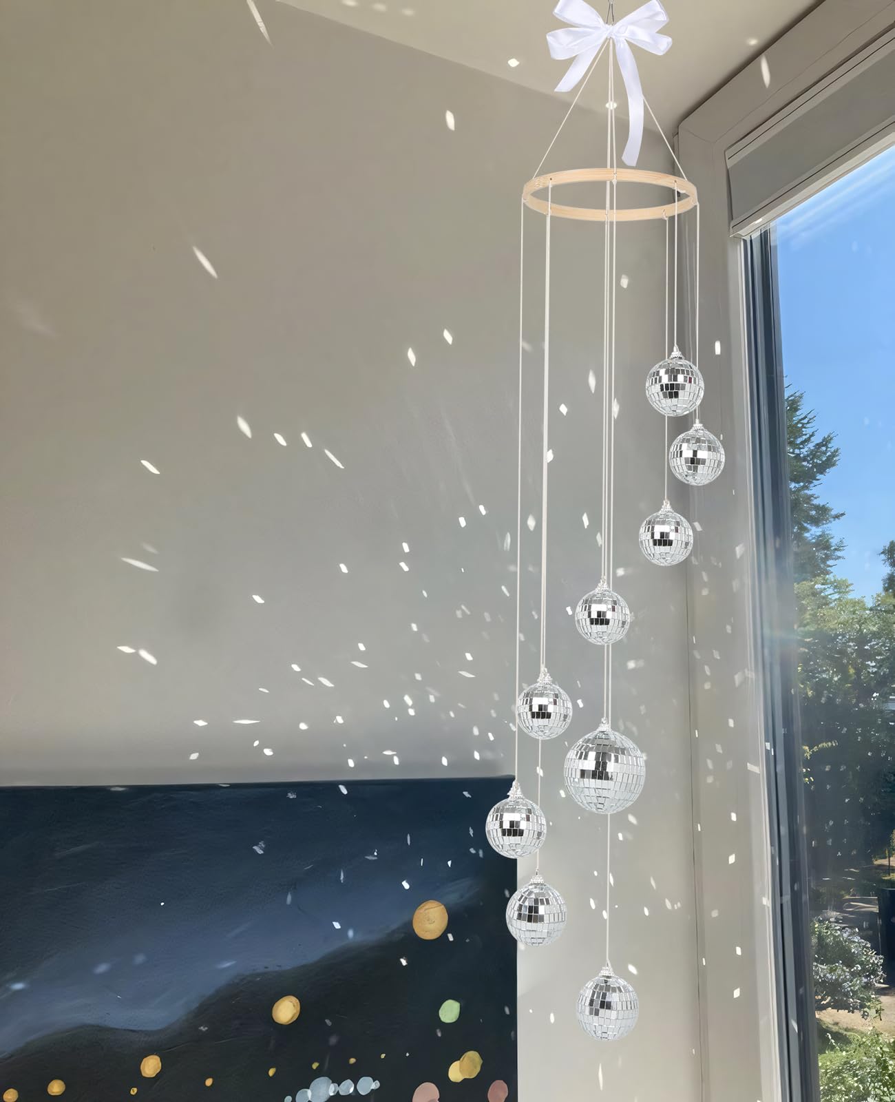 AceList Disco Ball Decor Sun Catcher Hanging Spiral Spinner 35 Inch Handmade Spiral Design with Big Disco Balls for Window Home Party Wedding Birthday Decoration, Indoor Use